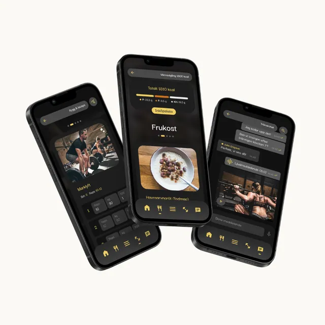 Step2Fit-appen med träningsprogram, kostplan och coachchatt.